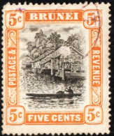 Brunei 1907 5 C Orange Black Pile Dwelling & Canoe 1 Stamp Cancelled - Other & Unclassified