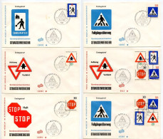 Germany, West 1971 6 FDCs Scott 1055-1058 Traffic Signs - School Crossing, Caution, Stop, Pedestrian Crossing - 1971-1980