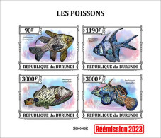 Burundi 2023, Animals, Fishes II, Re-issued, 4val In Block IMPERFORATED - Peces