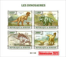 Burundi 2023, Animals, Dinosaurs II, Re-issued, 4val In Block IMPERFORATED - Préhistoriques