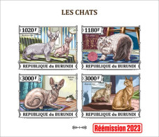 Burundi 2023, Animals, Cats, 4val In Block IMPERFORATED - Gatos Domésticos