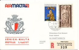 Liechtenstein Air Malta First Flight Zurich - Malta 2-4-1977 - Cartas & Documentos