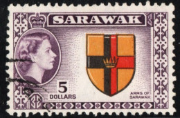 Sarawak Malaysia 1955 $ 5, Queen Elisabeth & Country Crest 1 Stamp Cancelled - Sarawak (...-1963)