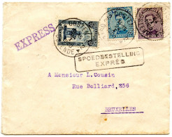 BELGIQUE - COB 139+141+164 SIMPLE CERCLE BILINGUE OSTENDE SUR LETTRE PAR EXPRES, 1920 - 1915-1920 Albert I