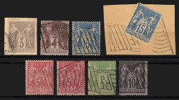 Sage 1877/1890 - Lot D'oblitérations "Drapeaux RF" Sur 8 Timbres - TB - 1876-1898 Sage (Type II)