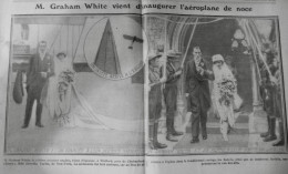 1912 EXCELSIOR ARTICLE DE PRESSE GRAHAM WHITE NOCE AERIENNE 1 JOURNA ANCIEN - Plaques De Verre