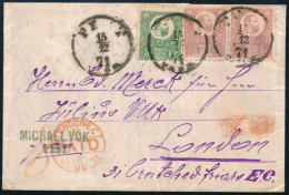 1871 Réznyomat 3kr + 2 X 5kr Levélen, + 8kr Weiterfranko "PEST / VASP" - "LONDON" - Andere & Zonder Classificatie