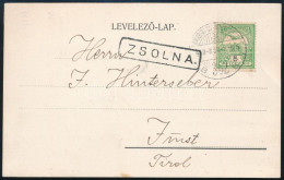 1910 Levelezőlap Turul 5f Bérmentesítéssel "ODERBERG-GALÁNTA-BUDAPEST" Ritka Szép Mozgóposta Bélyegzéssel "ZSOLNA" Felad - Other & Unclassified