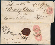 1867 Ajánlott Levél 5kr + Hátoldalán 2 X 5kr Bérmentesítéssel "MEZÖ-CSATH" - "PEST / RECOMMANDIRT" Az Osztrák Postaigazg - Other & Unclassified