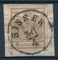 1850 6kr HP I Vízjeles, ívszéli Nyomat, Lemezhiba "SISSEK" - Autres & Non Classés