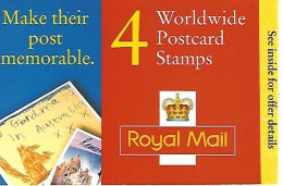 GREAT BRITAIN, WINDOW BOOKLET (RETAIL), 1998, GL4, 4x World Wide Postcards - Carnets