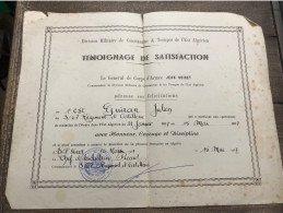 Témoignage De Satisfaction 67eme Régiment D’artillerie 1957 Algérie - Documents