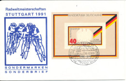 Germany Cover With Cachet Radweltmeisterschaften Stuttgart 1991 With Minisheet 25 Jahre Bundesrepublik - Radsport
