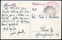 1915 Tábori Posta Képeslap "K.u.K. MARINAFELDPOSTAMT / POLA" , Piros / Red "ZENSURIERT / S.M.S. Erzh. Friedrich" - Autres & Non Classés