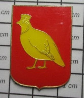 1920  Pin's Pins / Beau Et Rare / AUTRES / Grand Pin's BLASON ECUSSON ARMOIRIES PINTADE JAUNE AUNIS A L'idée ? - Autres & Non Classés