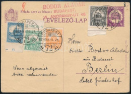 1927 4f Díjjegyes Levelezőlap Pengő-fillér 1f + 3f + 6f + 10f Díjkiegészítéssel Berlinbe Küldve - Other & Unclassified