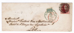 COB 5 Carmin Sur Lettre De BXL A PARIS Envoyee Deux Jours Avant Les Timbres Filigrane Sans Cadre, VAL COB 1100 EUR - 1849-1850 Medaglioni (3/5)