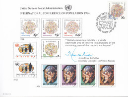 UNO NEW YORK  Erinnerungskarte 25, NY-FDC, Weltbevölkerungskonferenz, 1984 - Briefe U. Dokumente