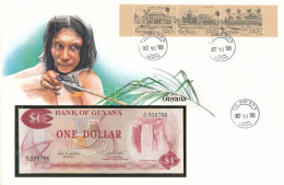Guyana 1983. 1$ Felbélyegzett Bankjegyes Borítékban, Bélyegzéssel T:UNC Guyana 1983. 1 Dollar In Banknote Envelope With  - Unclassified