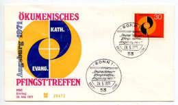 Germany, West 1971 FDC Scott 1071 Ecumenical Meeting Of Pentecost Of Evangelical & Catholic Churches At Augsburg - 1971-1980