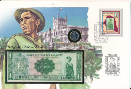 Paraguay 1984. 1G Acél + 1952. 1G Felbélyegzett "Chaco Katona" érmés és Bankjegyes Borítékban Alkalmi Bélyegzéssel, Néme - Unclassified