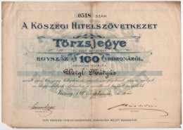 Kőszeg 1911. "Kőszegi Hitelszövetkezet" Törzsjegye 100K-ról Szárazpecséttel, Szelvényekkel T:VG Folt, Sarokhiány - Non Classés