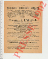 (en Mauvais état) Publicité 1902 Camille Pagel Docteur En Pharmacie Nancy 10 Rue Raugraff 249/36 - Non Classificati