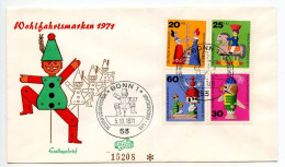 Germany, West 1971 FDC Scott B476-B479 Wooden Toys - Butter Churn, Horseback Rider, Nutcracker, Dovecot - 1971-1980