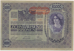 Ausztria 1918. 10.000K Vízszintes "DEUTSCHÖSTERREICH" Felülbélyegzéssel T:F Apró Szakadás Austria 1918. 10.000 Kronen, W - Non Classés