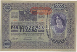 Ausztria 1918. 10.000K Vízszintes "DEUTSCHÖSTERREICH" Felülbélyegzéssel T:F Apró Szakadás Austria 1918. 10.000 Kronen, W - Unclassified