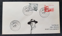 Sweden NATTRABY Swedish Scout Encampment 1980 Scouting Jamboree Baden Powell Scouts Owl (stamp FDC) - Lettres & Documents