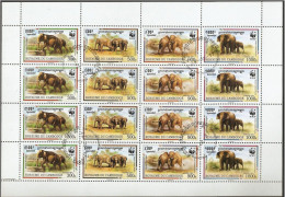 Cambodge 1997 Wild Life Preservation WWF - Elephants - Kambodscha Elefant - Cancelled Sheetlet With 4 Stripos Of 4 - Elefantes