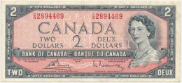 Kanada 1954. 2$ átalakított Haj. Szign: Bouey -Rasminsky T:F Canada 1954. 2 Dollars, Modified Hair Style. Sign: Bouey -R - Non Classés