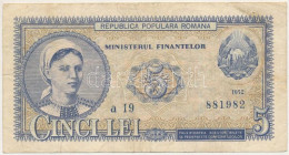 Románia 1952. 5L T:F,VG Folt Romania 1952. 5 Lei C:F,VG Spot Krause P#83b - Unclassified