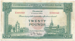 Skócia 1962. 20P "Clydesdale And North Of Scotland Bank" T:F Scotland 1962. 20 Pounds "Clydesdale And North Of Scotland  - Sin Clasificación
