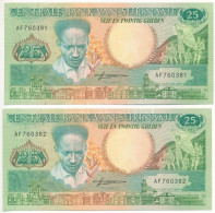 Suriname 1988. 25G (2x) Sorszámkövetők "AF 760381 - AF 760382" T:UNC Suriname 1988. 25 Gulden (2x) Consecutive Serials " - Non Classificati