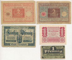 5db-os Német és Osztrák Bankjegytétel, Benne Darmstadt 1919. 50pf Szükségpénz + Weiswasser 1920. 1pf T:XF-G 5pcs German  - Ohne Zuordnung