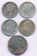 Amerikai Egyesült Államok 1913-1938. 5c Ni "Buffalo Nickel" (évszám Nem Látszik, D-verdejel) + 1935-1943. 1d Ag "Mercury - Non Classificati