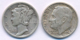 Amerikai Egyesült Államok 1943D 1d Ag "Mercury" + 1956. 1d Ag "Roosevelt" T:VF Patina USA 1943D 1 Dime Ag "Mercury" + 19 - Non Classés