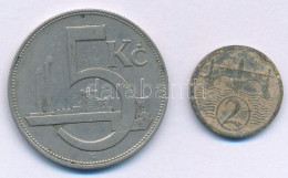 Csehszlovákia 1925. 5K Cu-Ni + 1923. 2h Zn T:VF,VG Patina Czechoslovakia 1925. 5 Korun Cu-Ni + 1923. 2 Haléře Zn C:VF,VG - Non Classés