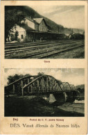 T2/T3 1940 Dés, Dej; Gara, Podul De C.F. Peste Somes / Vasútállomás és Szamos Hídja. Foto Dr. Czettele / Railway Station - Non Classés