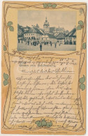 T3/T4 1902 Segesvár, Schässburg, Sighisoara; Tér, Girscht üzlete. Fritz Teutsch Kiadása. Szecessziós Virágos Litho Keret - Unclassified