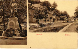 T2/T3 1913 Zalatna, Zlatna; Lukács Béla Szobra, Posta Utca / Monument, Street View (EK) - Non Classificati