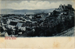 T2/T3 1910 Beckó, Beczkó, Beckov; Vár, Templomok. Horovitz Adolf Kiadása / Castle Ruins, Churches (fl) - Unclassified