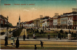T2 1917 Eperjes, Presov; Fő Utca és Park. Groszmann Ernő Kiadása / Main Street And Park - Zonder Classificatie