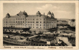 T2 1913 Pozsony, Pressburg, Bratislava; Andrássy Király Tér, útépítés, Hadtestparancsnoksági épület / Square, Road Const - Non Classés