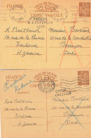 2 ENTIER IRIS CP MARSEILLE ET VICHY 1940 INADMIS AVEC RETOUR A L ENVOYEUR BESANCON - Postales Tipos Y (antes De 1995)