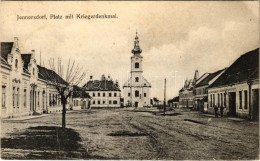 T2/T3 1927 Gyanafalva, Jennersdorf; Platz Mit Kriegerdenkmal / Fő Tér, Templom, Hősök Szobra, üzlet / Main Square, Churc - Zonder Classificatie