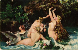 T3 1919 Nymphen / Erotic Nude Lady Art Postcard. Stengel S: Hans Makart (szakadt / Tear) - Ohne Zuordnung