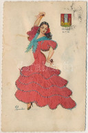 * T4 Hímzett Spanyol Flamenco Táncosnő / Silk Embroidered Spanish Flamenco Dancer. Modern. Sevilla No. 18. S: Elsi Gumie - Zonder Classificatie